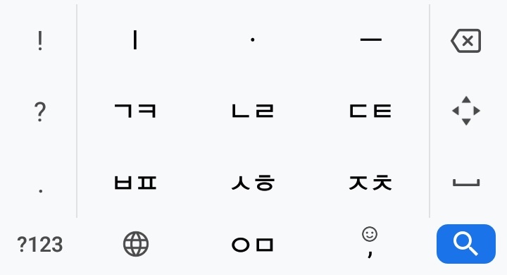 韓国語(ハングル)キーボードのテンキー配列(Gboardというアプリ使用の場合)